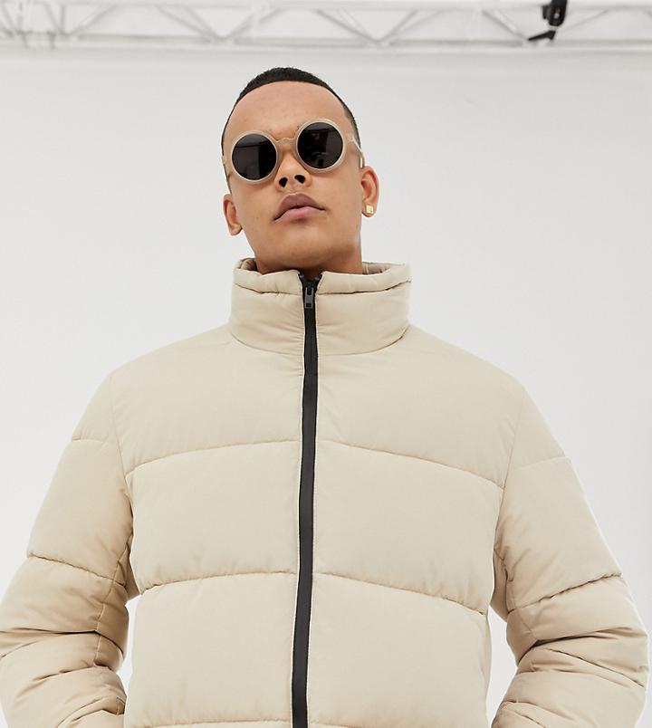 Asos White Tall Boxy Puffer Jacket In Beige