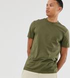 Asos Design Tall Organic T-shirt With Crew Neck In Khaki-green