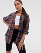 Asos Design Long Sleeve Boyfriend Shirt In Blue Check - Multi