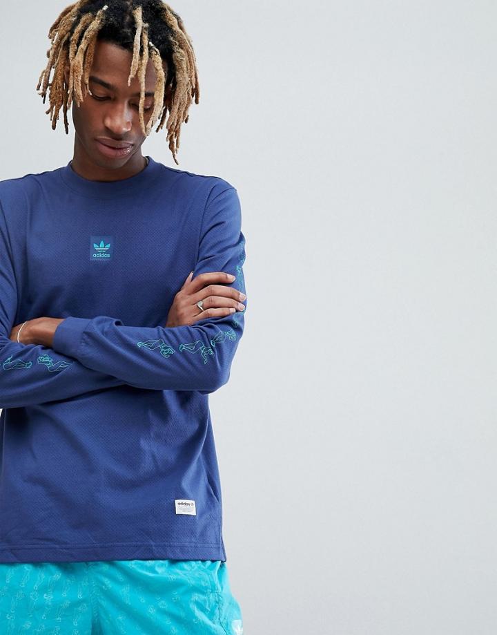 Adidas Skateboarding Long Sleeve T-shirt With Sleeve Print In Blue Ce1813 - Blue