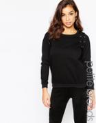 Noisy May Petite Long Sleeve Sweat With Eyelet Lace Up Detail - Black