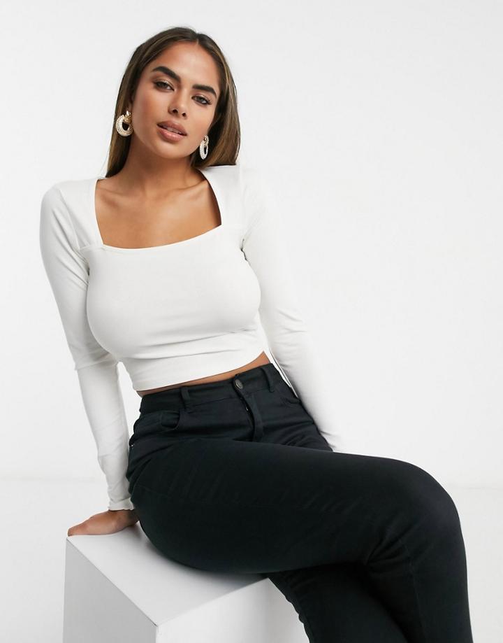 Asos Design Hourglass Crop Top With Sexy Square Neck In Cream-white