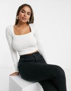 Asos Design Hourglass Crop Top With Sexy Square Neck In Cream-white