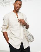 Bershka Linen Shirt In Ecru-neutral