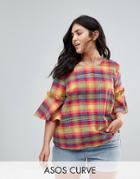 Asos Curve Ruffle Tee In Summer Check - Multi