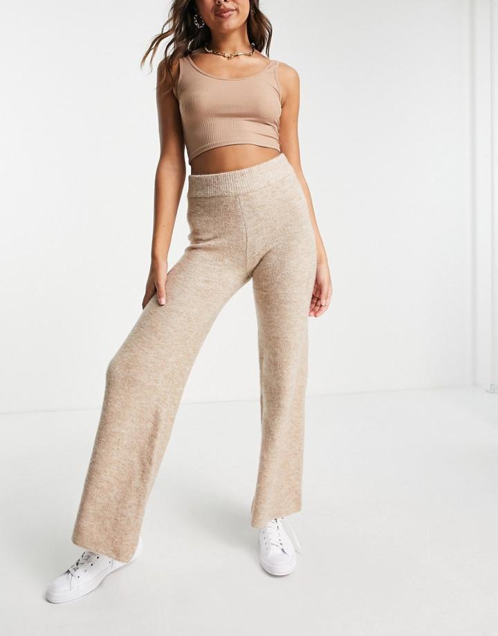 River Island Cozy Wide Leg Pants In Beige - Part Of A Set-neutral