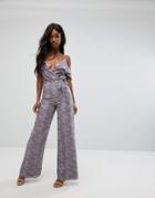 Oh My Love Wide Leg Jumpsuit With Frill Trim - Multi