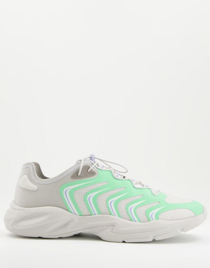 Asos Design Sporty Sneakers In Gray With Green Panelling-blue