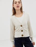 Asos Design Balloon Sleeve Cardigan With Buttons - Stone
