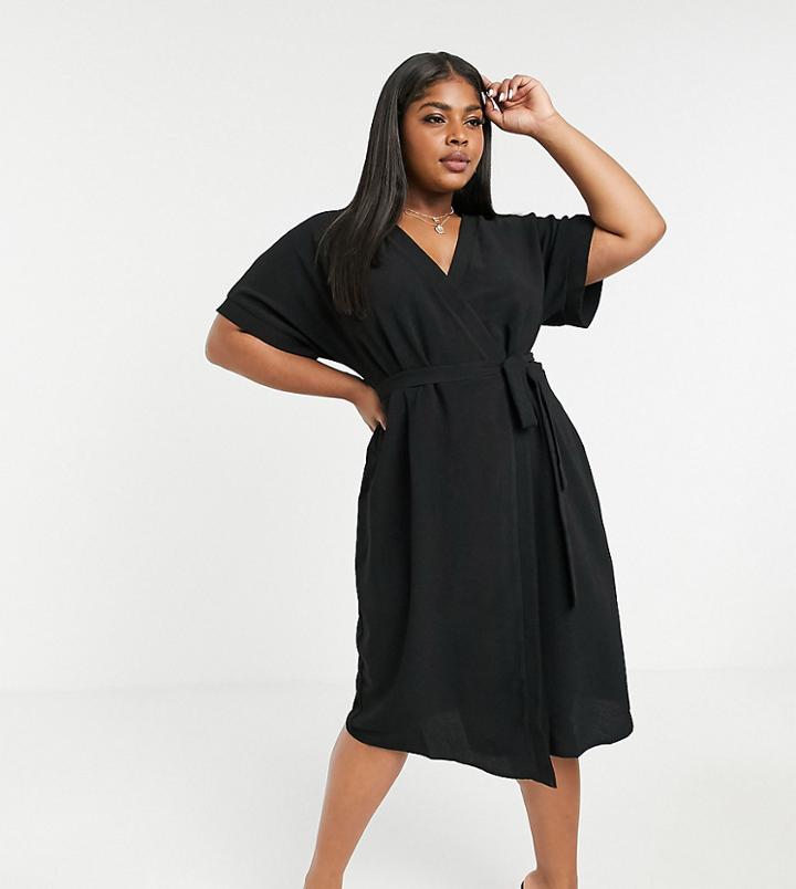 Asos Design Curve Wrap Midi Dress In Black