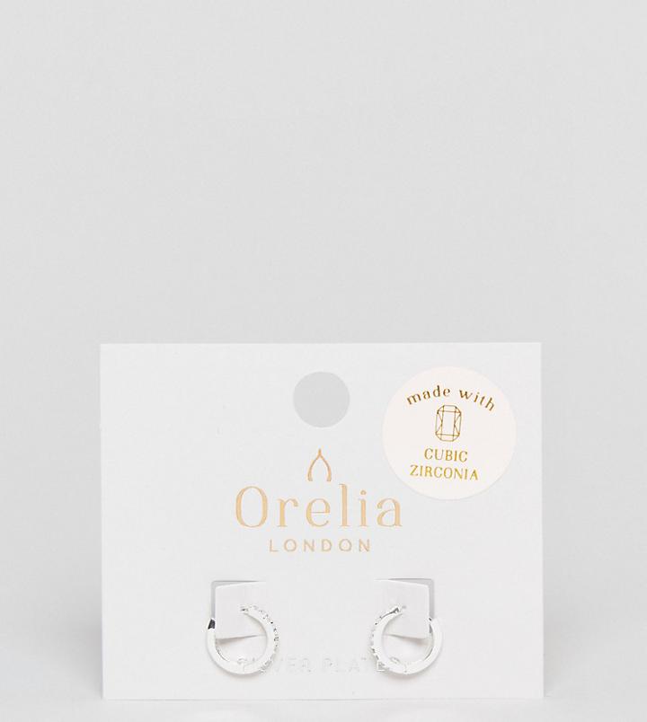 Orelia Silver Plated Small Crystal Huggie Hoop Earrings - Silver