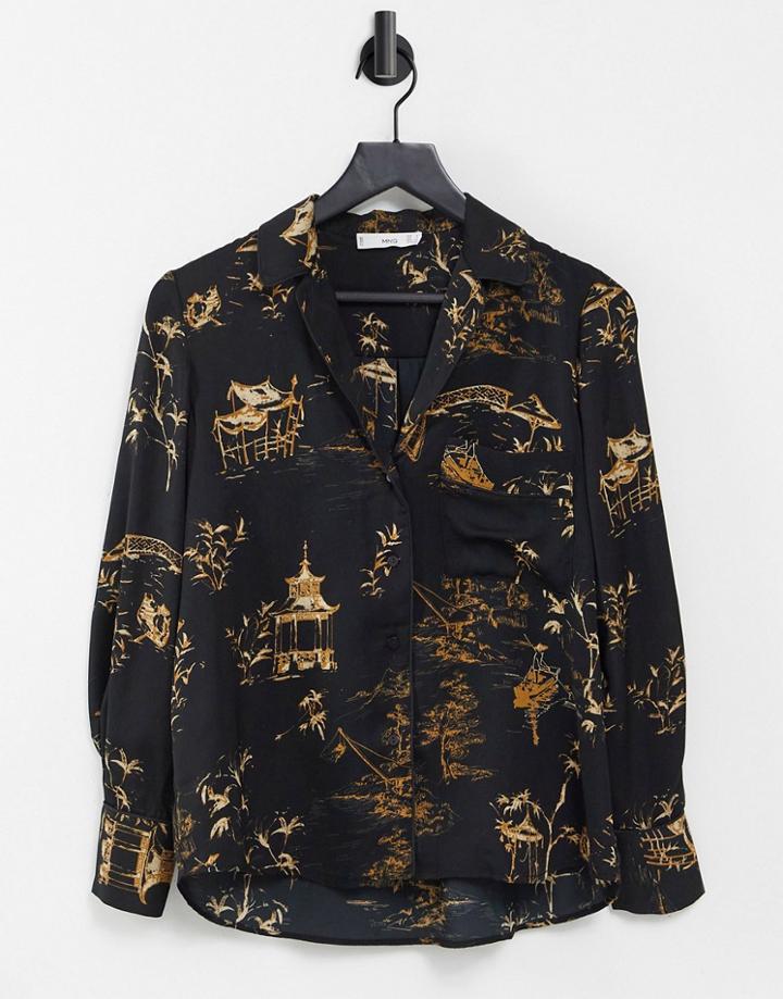Mango Relaxed Fit Printed Shirt In Black