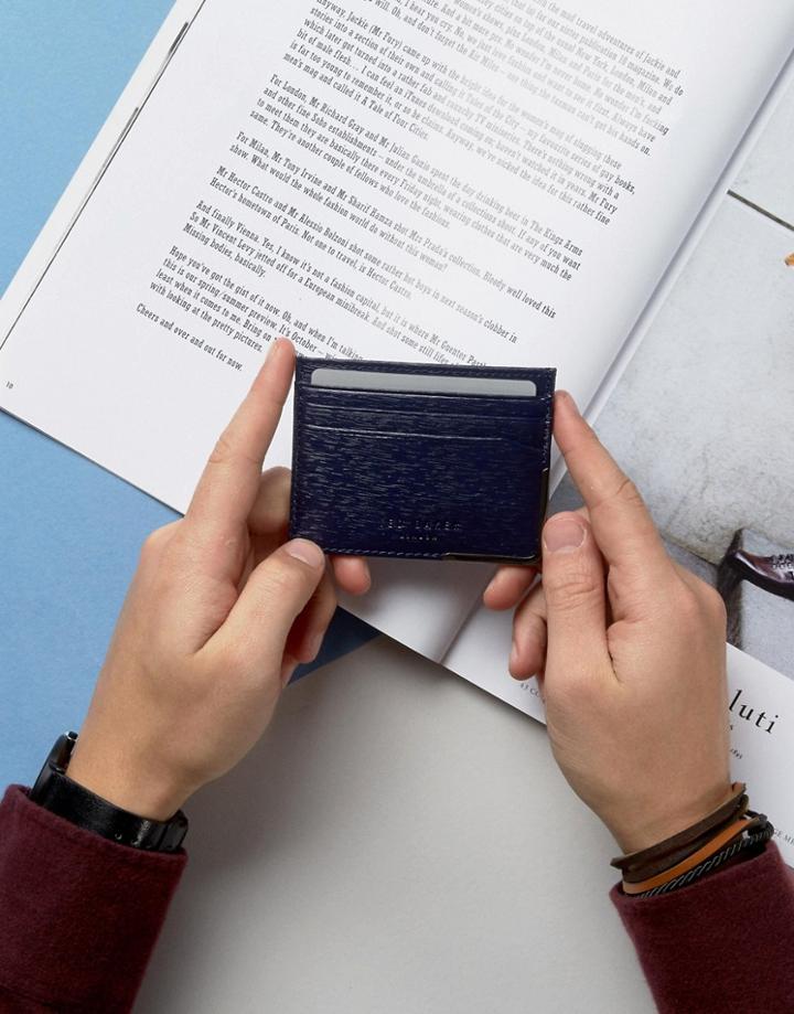 Ted Baker Cardholder In Leather With Corner Detail - Navy