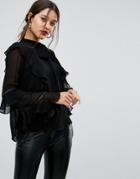 Forever New Chiffon Blouse With Tie Neck - Black