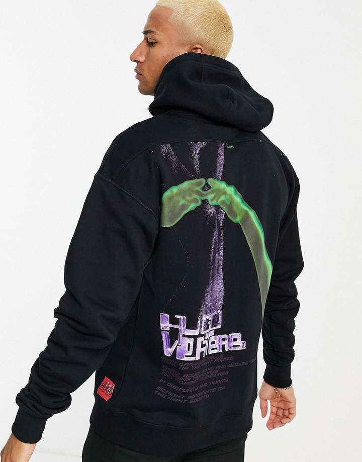 Hugo X Vertere Dullie Overhead Hoodie With Back Print In Black