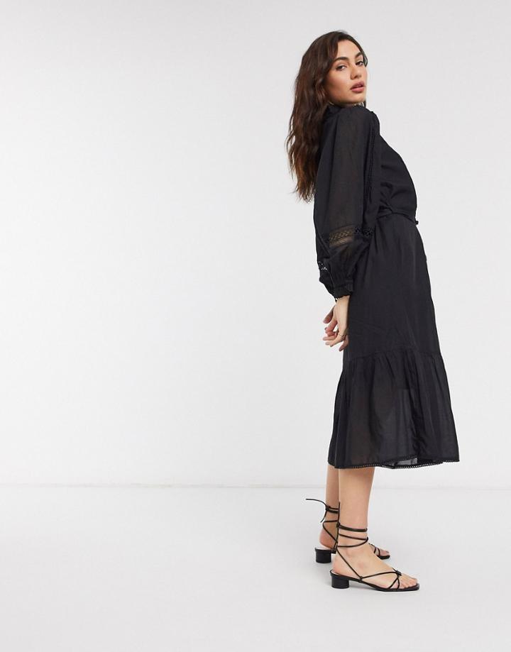River Island Puff Sleeve Shirt Dress In Black-white