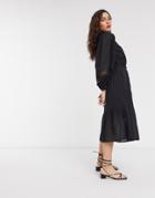 River Island Puff Sleeve Shirt Dress In Black-white