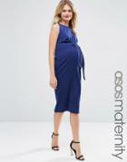 Asos Maternity Knot Side Midi Bodycon Dress - Navy