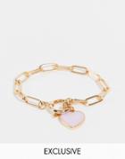 Reclaimed Vintage Inspired Chunky Chain Bracelet With Pink Heart In Gold