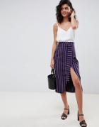 Asos Design Tailored Wrap Midi Skirt In Stripe - Multi