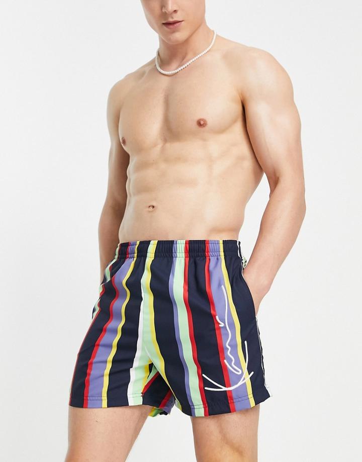 Karl Kani Signature Board Shorts In Multicolor Pinstripe