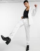 Asos Design Skinny Tuxedo Suit Pants In White High Shine-navy