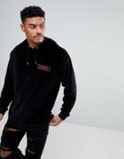 Asos Oversized Velour Hoodie With Text Print - Black