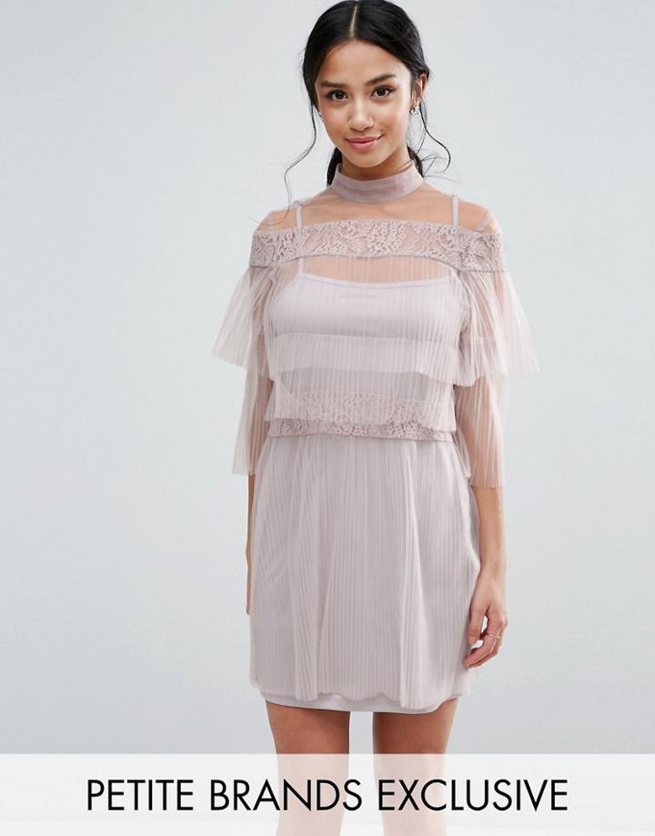 True Decadence Petite All Over Lace And Ruffle Pleated Mini Dress - Pink