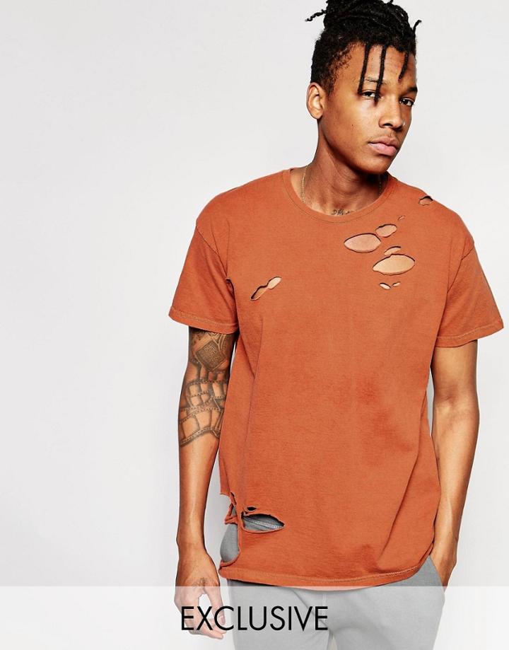 Reclaimed Vintage T-shirt With Distressing - Rust
