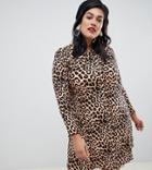 New Look Curve Print Dress In Leopard - Brown