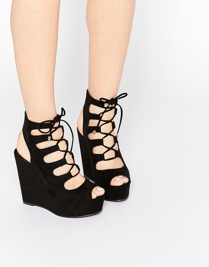 Aldo Jennelle Black Ghillie Wedge Sandals - Black
