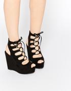 Aldo Jennelle Black Ghillie Wedge Sandals - Black