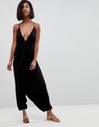 Asos Jersey Halterneck Jumpsuit With Drop Crotch And Harem Pant - Black