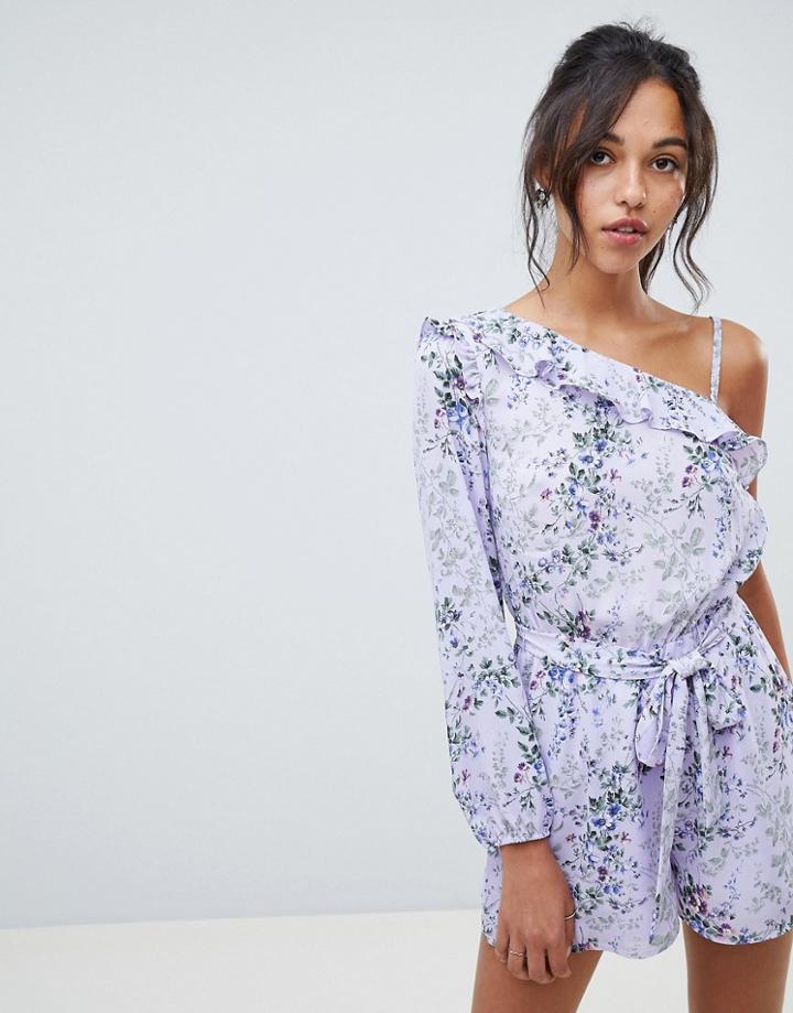 Oasis Romper In Ditsy Floral Print With Tie Waist - Multi