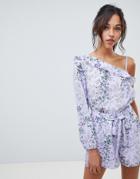 Oasis Romper In Ditsy Floral Print With Tie Waist - Multi