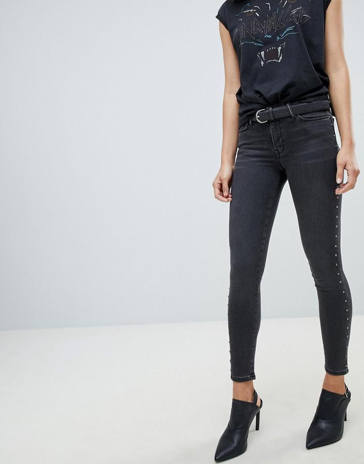 Allsaints Washed Skinny Jean With Studding - Black