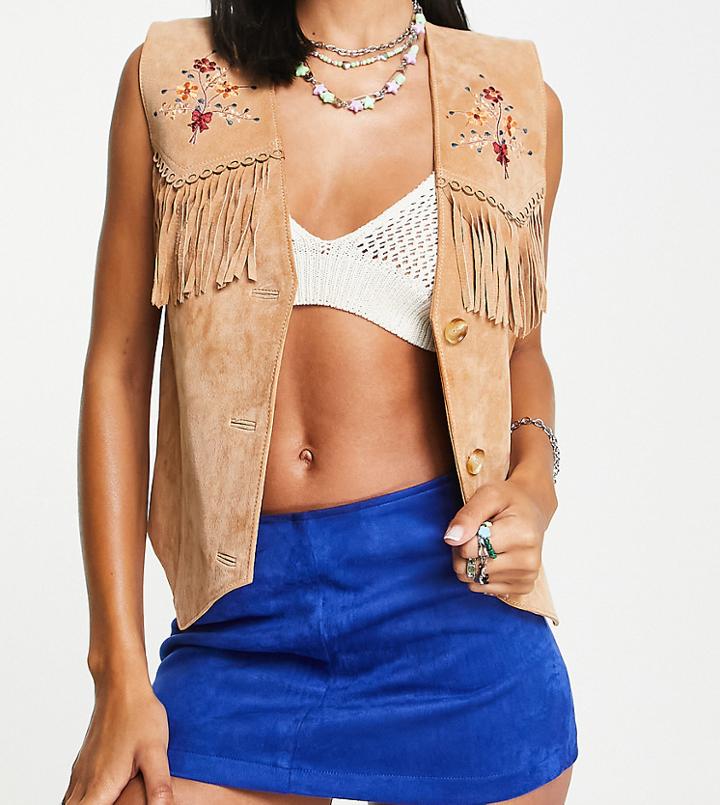 Reclaimed Vintage Inspired Low Rise Mini Faux Suede Skirt In Blue-purple