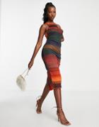 Naanaa Assymetric Racer Neck Midi Dress In Ombre Print-multi