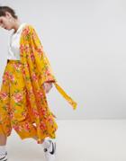 Neon Rose Kimono In Vintage Bloom Co-ord - Yellow