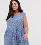 Brave Soul Plus Freya Smock Dress In Delicate Floral Print - Blue