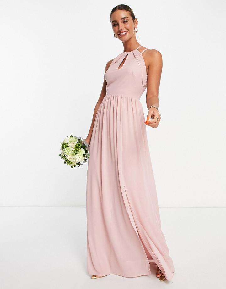 Tfnc Bridesmaid Strappy Back Halter Neck Dress In Dusty Pink-orange