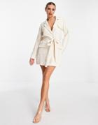 In The Style X Perrie Sian Pocket Detail Utility Blazer Dress With Belt Detail In White