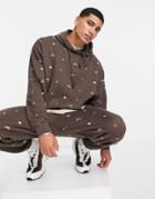 Asos Design Oversized Hoodie In Brown With All Over Symbol Prints - Part Of A Set-multi
