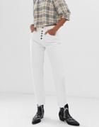 Neon Rose High Waist Mom Jeans With Button Front - White
