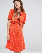 Miss Selfridge Floral Tie Neck Tea Dress - Multi