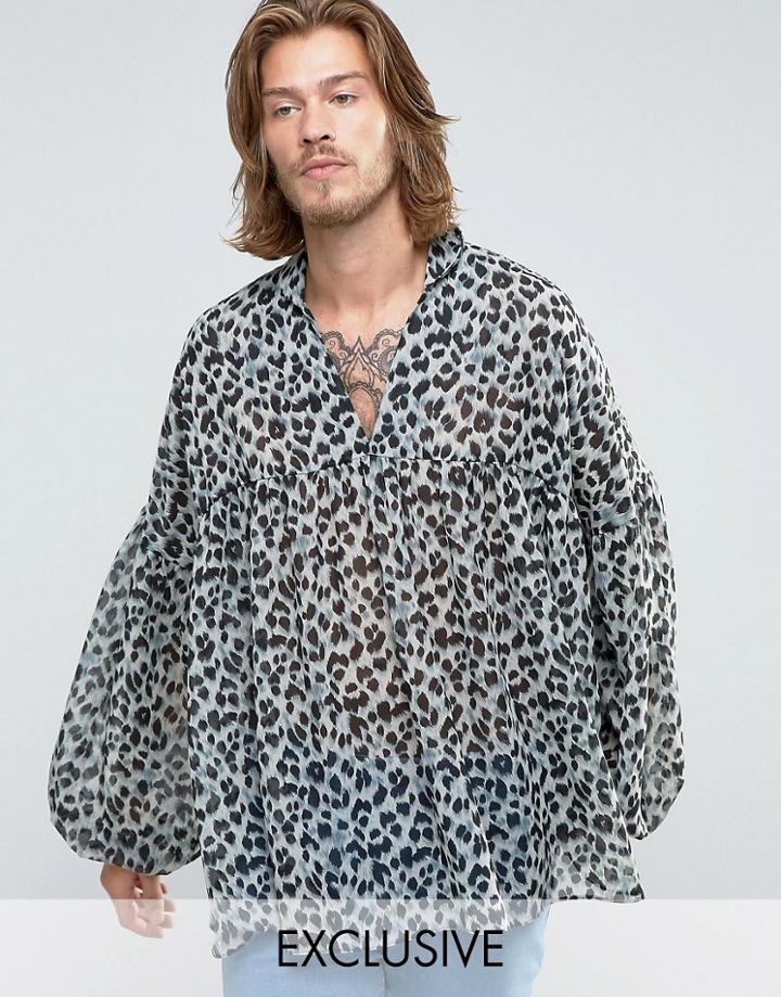 Reclaimed Vintage Tunic Shirt In Reg Fit - Blue