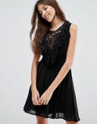 Wal G Lace Insert Skater Dress With Ruffles - Black