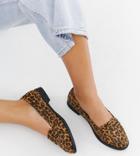 Asos Design Wide Fit Minny Flat Shoes In Leopard-multi