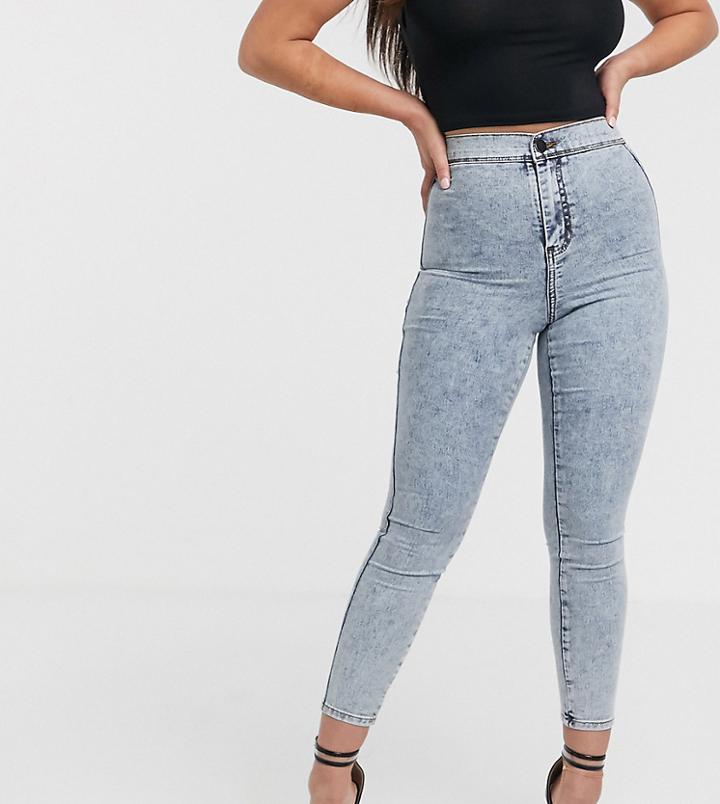 Asos Design Petite Rivington High Waisted Jeggings In Vintage Acid Wash-blue