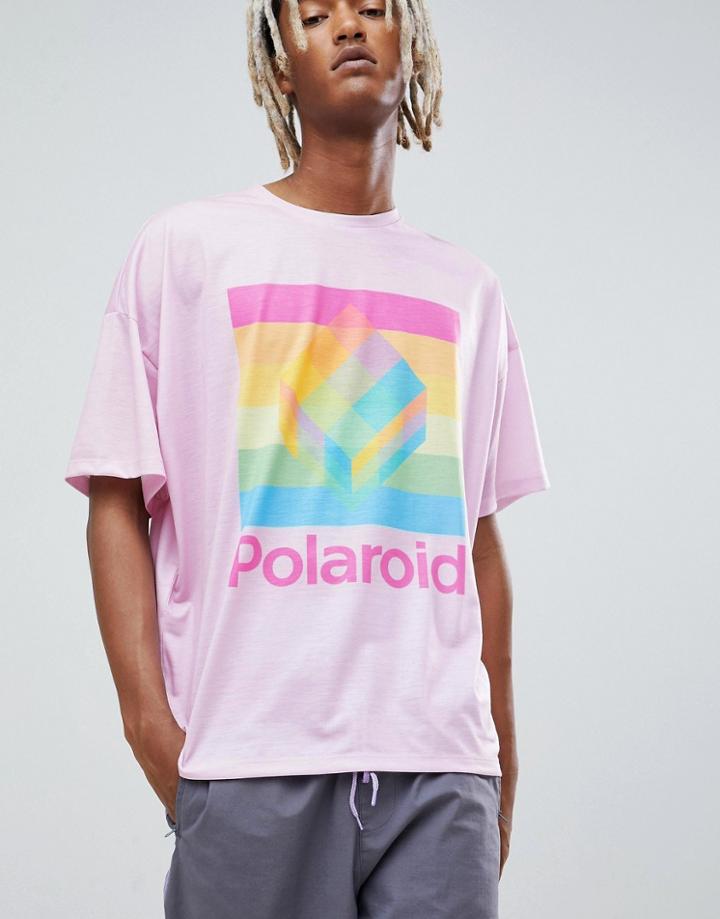 Asos Design Polaroid Oversized T-shirt With Rainbow Front And Back Print - Pink